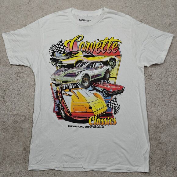 Corvette American Sports Muscle Car T-Shirt Men's L White Racing Retro Chevy - Picture 1 of 5